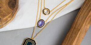 Stone Layered Brass Chain Necklace