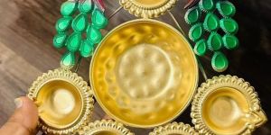 Brass Lotus Petal Round Decor Urli