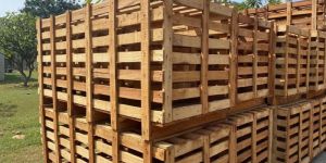 Stacked Slatted Wooden Crates with Pallet Bases