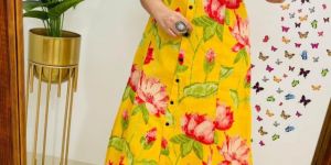 Ladies Heritage Hue Cotton A Line Kurti Set