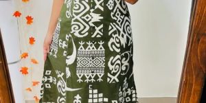 Ladies Pastel Poetry Cotton A Line Kurti Set