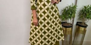 Ladies Rustic Charm Cotton A Line Kurti Set