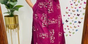 Ladies Threaded Grace Cotton A Line Kurti Set