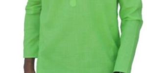 Pure Cotton Mens Parrot Green Plain Kurta