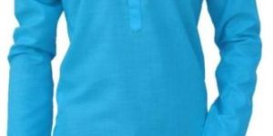 Pure Cotton Mens Sky Blue Plain Kurta