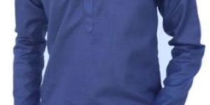 Pure Cotton Mens Space Blue Plain Kurta