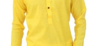 Pure Cotton Mens Yellow Plain Kurta