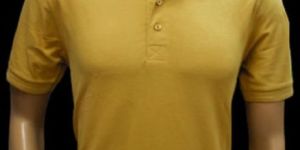 Pure Cotton Mustard Yellow Plain Collar T Shirt