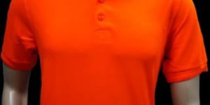 Pure Cotton Orange Plain Collar T Shirt