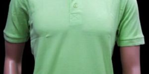 Pure Cotton Pastel Green Plain Collar T Shirt