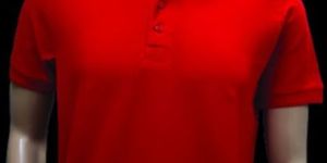 Pure Cotton Red Plain Collar T Shirt