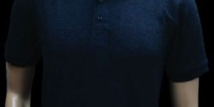 Pure Cotton Space Blue Plain Collar T Shirt