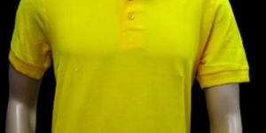 Pure Cotton Yellow Plain Collar T Shirt