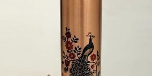 Peacock Printed Copper Water Bottle
