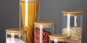 Wooden Lid Borosilicate Glass Jar