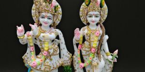 Marble Lord Radha Krishna Statue With Peacock