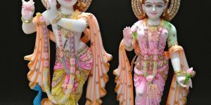 Painted Marble Radha Krishna Statue