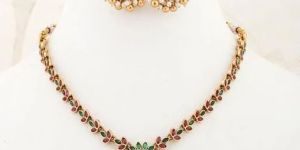 Women's Classic Pearl Gold Plated Necklace Set with Earrings