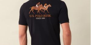 Cotton Polo Black Printed T Shirts