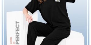 Womens Premium Spandex Rib Black Night Suit