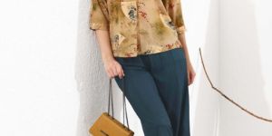 Womens Printed Rayon V Neck Top with Trouser