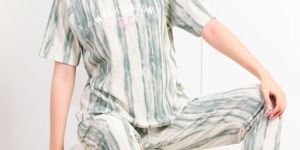 Womens Waffle Striped Print Night Suit