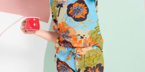 Girls Rayon Printed Multicolor Bermuda Co Ord Set