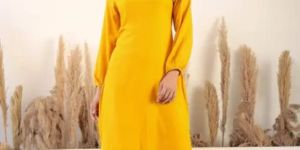 Yellow Ladies Plain Cotton Kurti With Palazzo