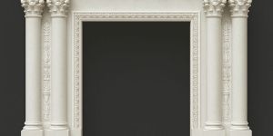 Ornate White Marble Fireplace with Carved Columns