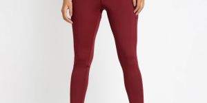 Riyu Women'S Polyester Maroon Casual High Rise Waistband Highwaisted Legging