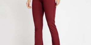 Riyu Womens Polyester Maroon Fashionable High Rise Waistband Flare Pant