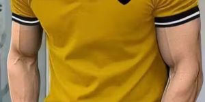 Polo Collar Contrast T-Shirt For Men (Yellow)