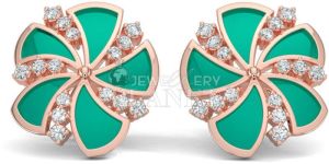 18k rose gold diamond fan shape stud earrings