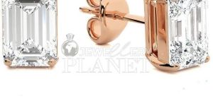 18K Rose Gold Emerald Cut Diamond Stud Earrings