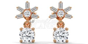 18K Rose Gold Round Cut Diamond Star Stud Earings