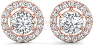 18K Rose Gold Round Halo Diamond Stud Earrings
