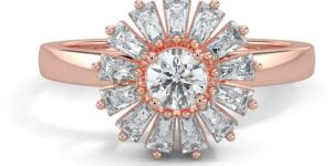 18K Rose Gold Starburst Halo Diamond Ring