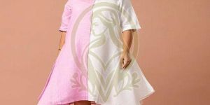 Ladies Pink Linen Asymmetric Western Dress