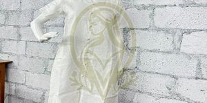 Ladies White Linen A Line Western Dress