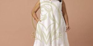 Ladies White Linen One Piece Dress