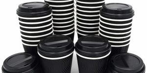 8oz Black Ripple Wall Paper Cups with Lids