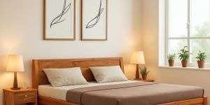 Glossy Finish Wooden Double Bed