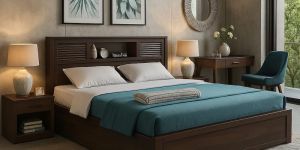 Walnut Finish Queen Size Wooden Bed