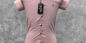 Mens Light Pink Solid Casual Shirt