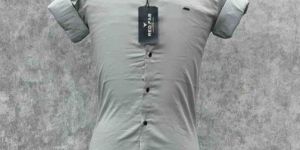 Men's Solid Grey Casual Full Sleeve Shirt