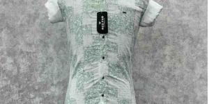 Men's Stylish Green and White Leaf Print Shirt