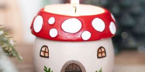Mushroom and Hut Shape Diwali Ceramic Candle Holder