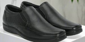 Mens Stylish Black Slip-On Shoes Vorth Black Leather Shoes 1794401