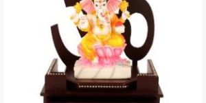 sitting ganesha om shaped wooden base statue