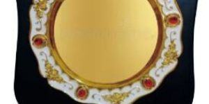 Wooden Plaque with Circular Ornamental Frame